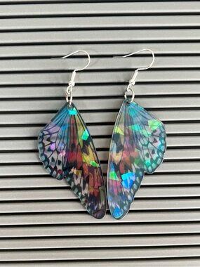 Iridescent Butterfly Wing Dangle Earrings - Multicolor